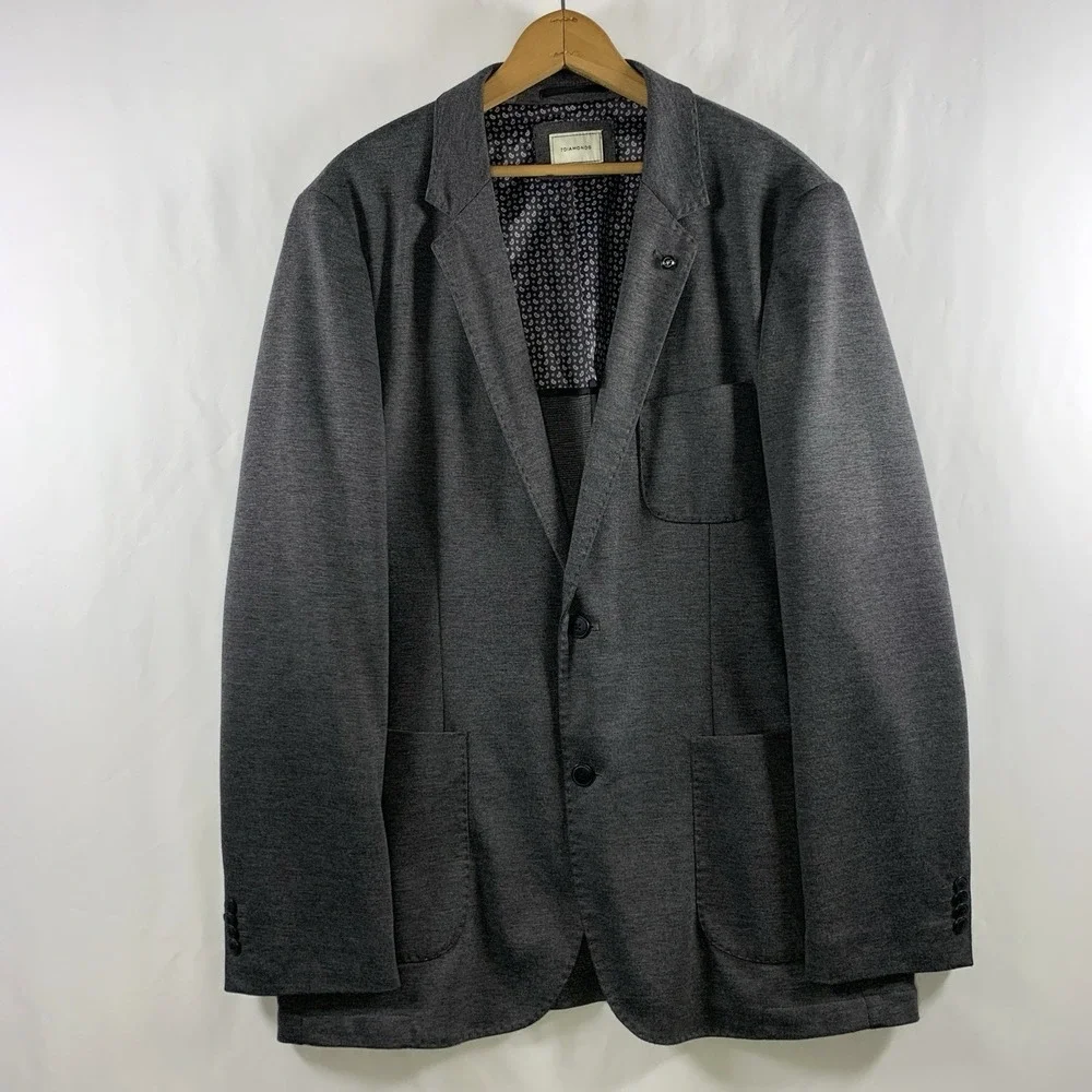 7Diamonds Mens Unstructured Knit Blazer Size XXL Gray Soft Shoulder Patch Pocket